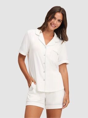 Cozy Earth Stretch-Knit Short Sleeve Bamboo Classic Pajama Set Ivory XL NWT